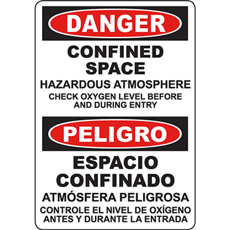 DANGER Confined Space Hazardous Atmosphere Bilingual Sign