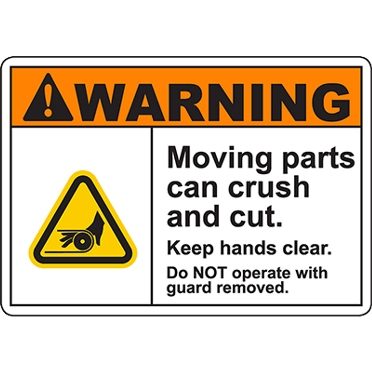 WARNING Moving Parts Can Crush And Cut Sign w/Belt Pinch Symbol