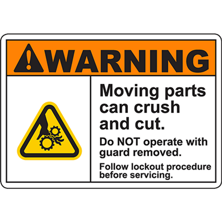 WARNING Moving Parts Follow Procedure Sign w/Gear Crush Symbol