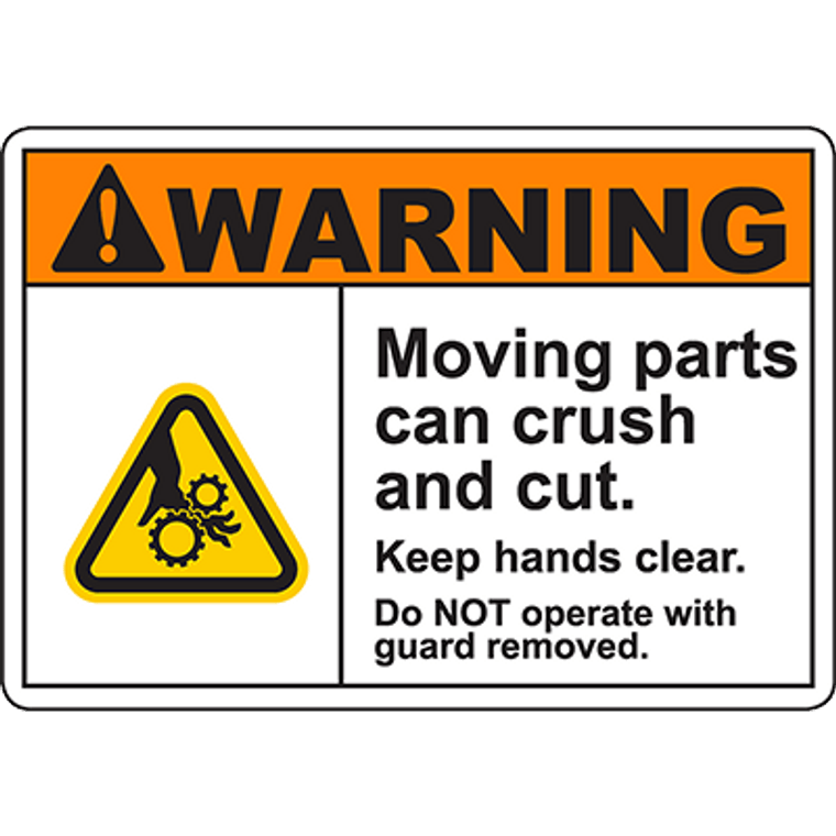 WARNING Moving Parts Can Crush And Cut Sign w/Gear Crush Symbol