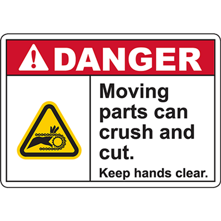DANGER Moving Parts Keep hands clear Sign (Chain pinch)