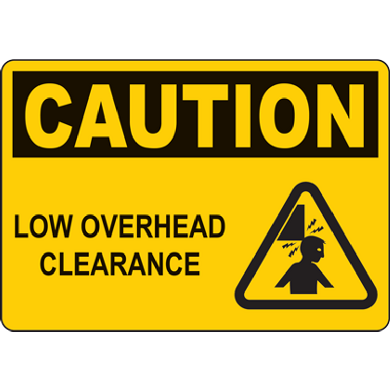 CAUTION LOW OVERHEAD CLEARANCE SIGN with Image