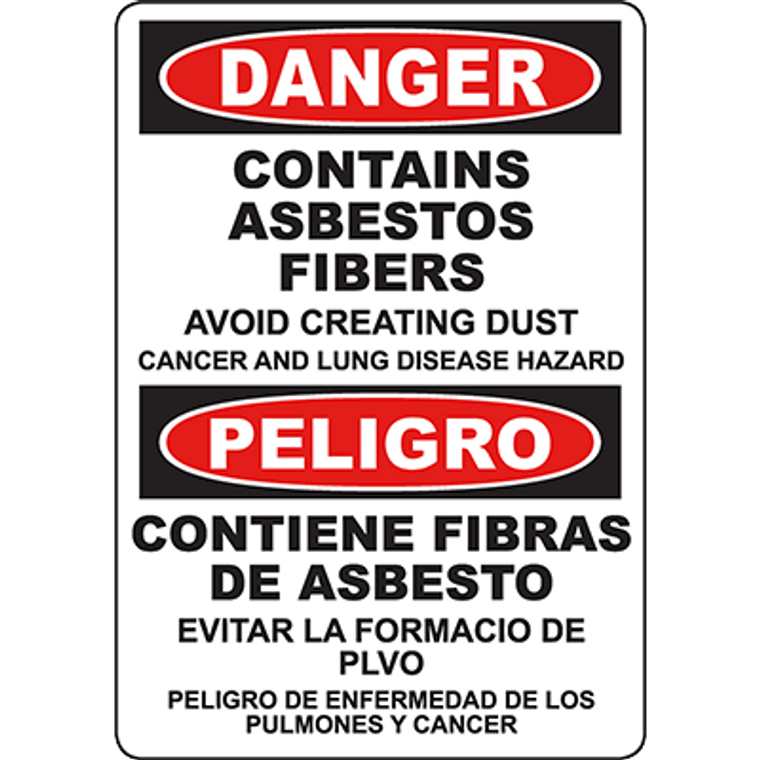 DANGER Contains Asbestos Fibers Bilingual Sign