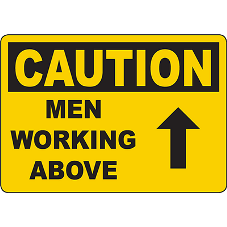 CAUTION Men Working Above Sign