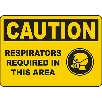 Caution sign indicating respirators required in this area for safety compliance in industrial environments.