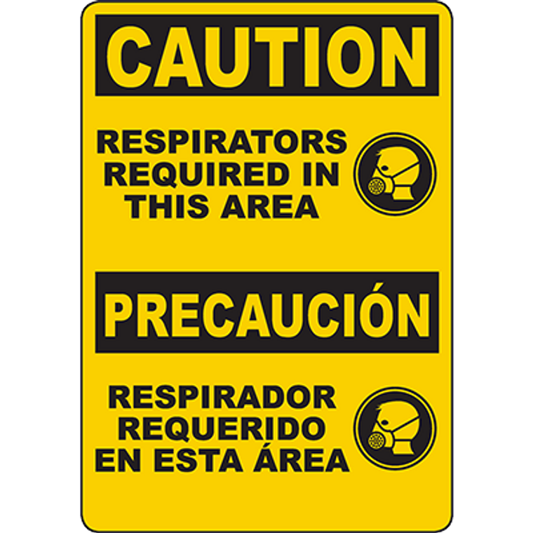 CAUTION Respirators Required In This Area Bilingual Sign