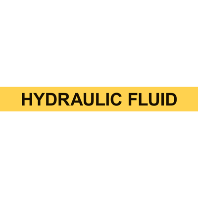 Yellow hydraulic fluid label for clear identification in industrial settings and pipe marking solutions.