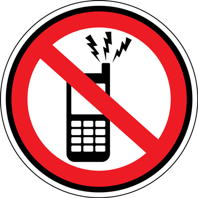 No cell phone use allowed sign for industrial labeling solutions and safety protocols.
