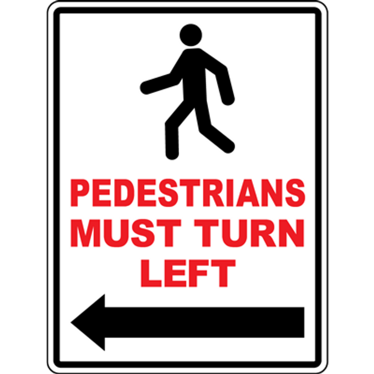 Pedestrians Must Turn Left Floor Sign