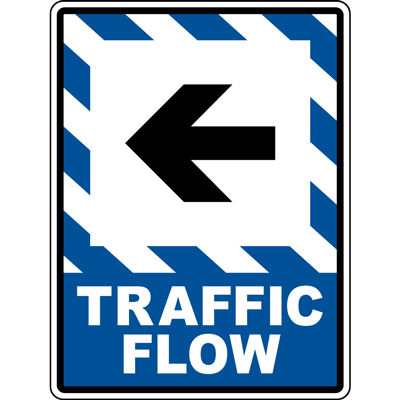 Sign indicating traffic flow with left arrow, ideal for effective industrial labeling solutions.