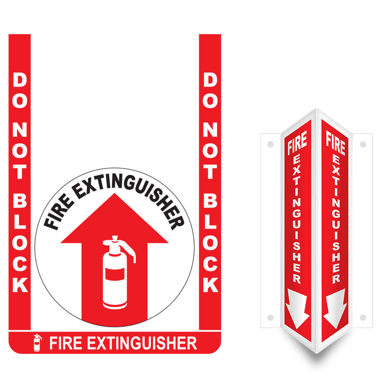 Fire extinguisher floor sign bundle with clear labels and directional markers for safety and compliance.