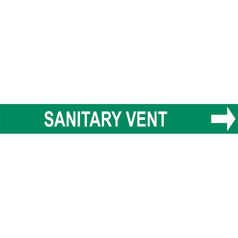 Green sanitary vent marker with directional arrow for effective industrial labeling solutions.