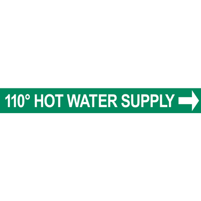 110° Hot Water Supply pipe marker for clear industrial labeling and safety direction.