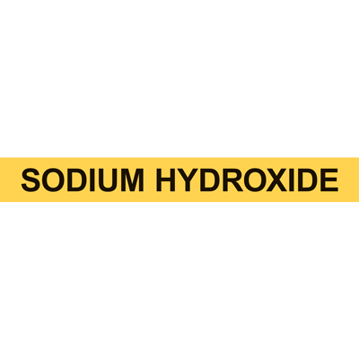Yellow sodium hydroxide pipe marker for safe industrial labeling and clear identification.