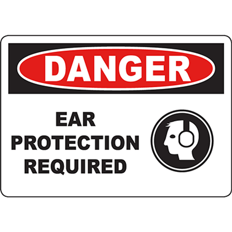 DANGER Ear Protection Required Sign w/Symbol