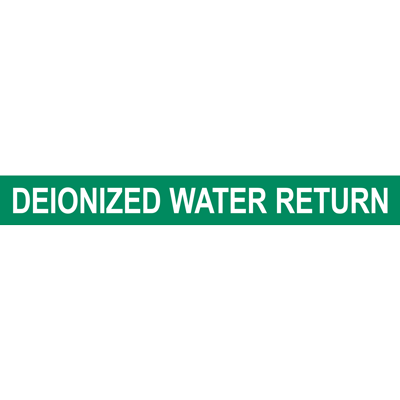 Green label with bold text indicating 'Deionized Water Return' for clear industrial pipe marking solutions.