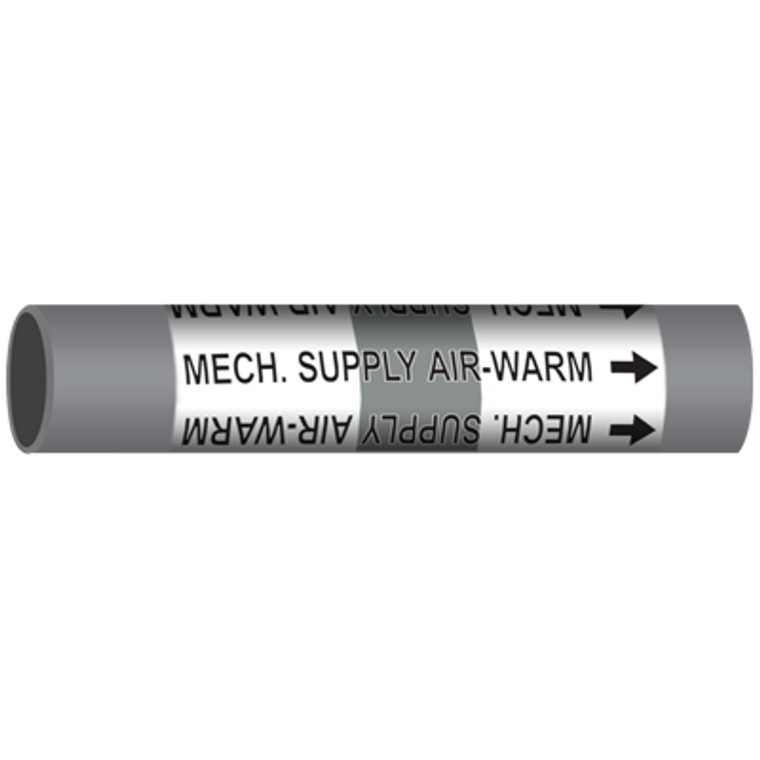 Mechanical supply air-warm pipe marker for effective industrial labeling solutions and identification.