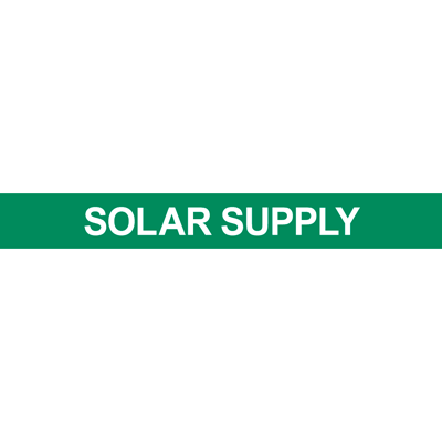 Green solar supply pipe marker for clear industrial labeling and safety in solar energy installations.