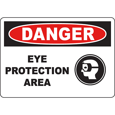 Warning sign for Eye Protection Area, highlighting safety protocols in industrial environments.