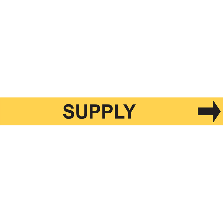 Flammable and oxidizing supply pipe marker with clear directional indicator for industrial labeling solutions.