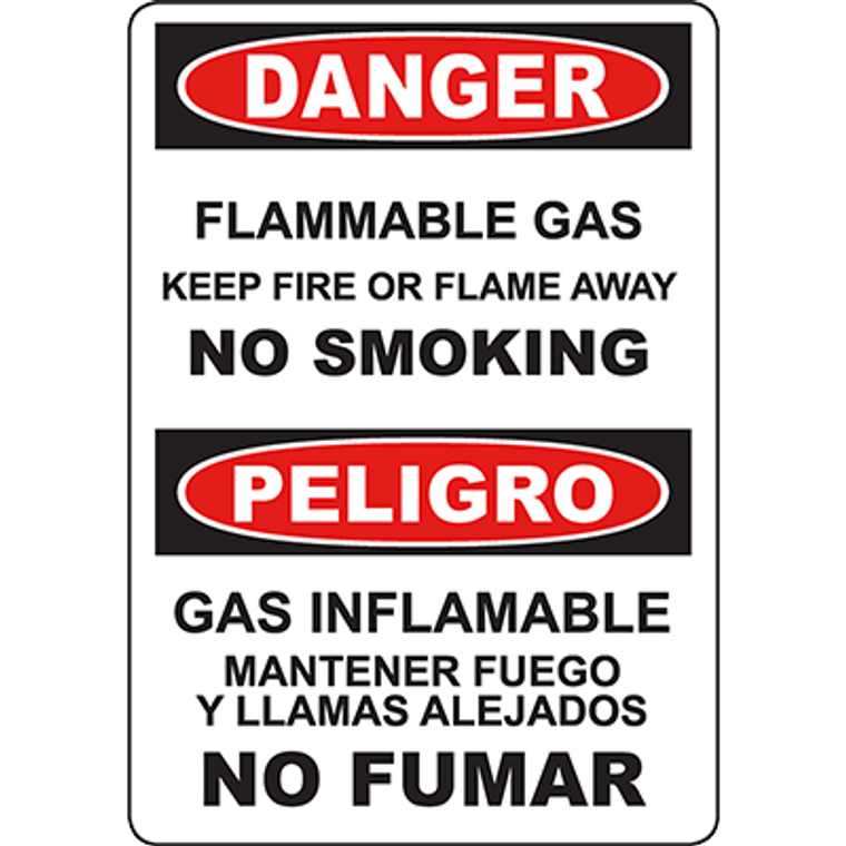 DANGER Flammable Gas Keep Fire Or Flame Away Bilingual Sign