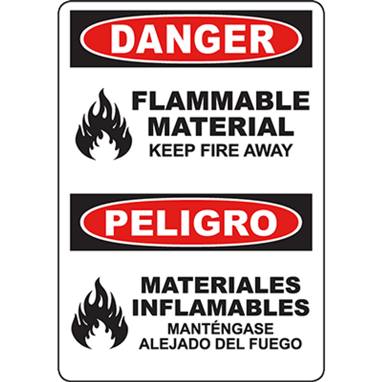 DANGER Flammable Material Keep Fire Away Bilingual Sign