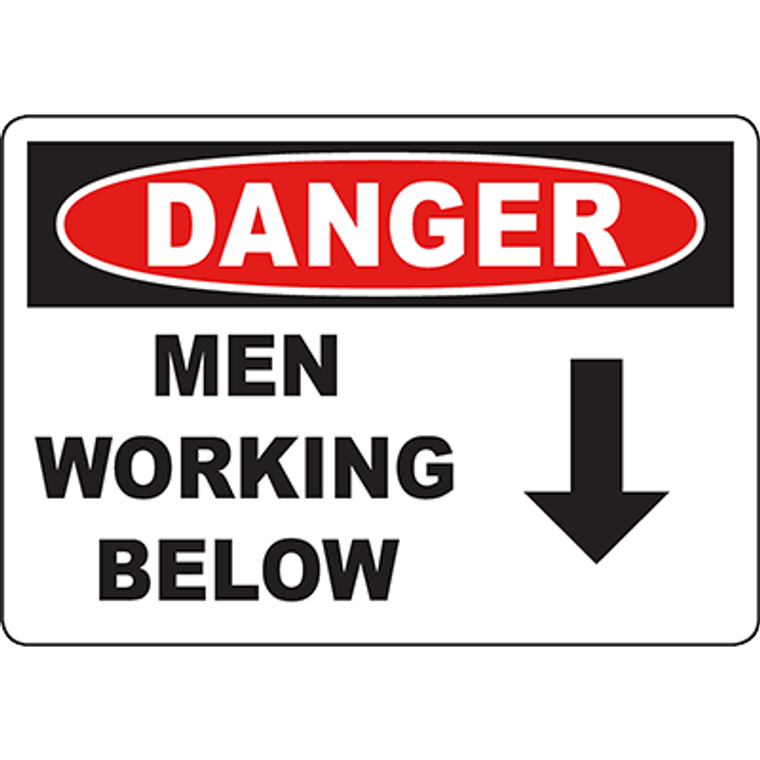 DANGER Men Working Below Sign