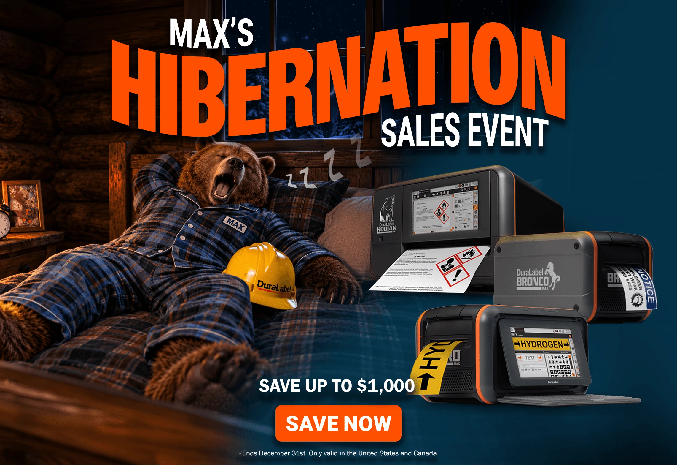 Take advantage of Max's Hibernation Sales Event. Save up to $1000 on the easiest to use Industrial Sign and Label Print Systems available.
