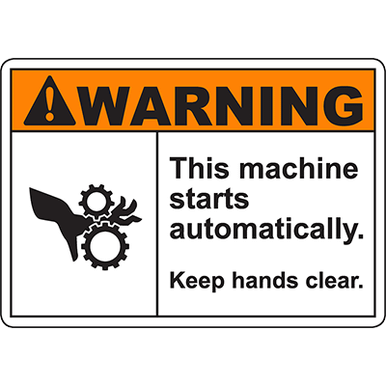WARNING This Machine Starts Automatically Keep hands clear Sign - DuraLabel