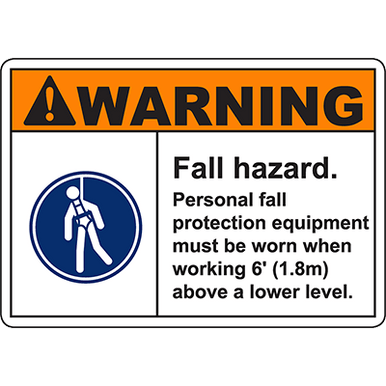 WARNING Fall Hazard PPE equipment must be worn Sign