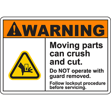WARNING Moving Parts Follow Procedure Sign w/Hand Crush Symbol