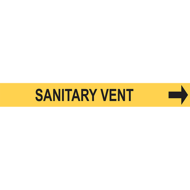 Sanitary Vent Pipe Labels – 50-Pack, Yellow With Black Lettering, 12x2.5 Inch, ASME A13.1 Standard, UV-Resistant Vinyl