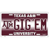 Texas A&M Aggies NCAA "Gig'em" License Plate