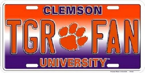 Clemson Tigers NCAA "TGR Fan" License Plate