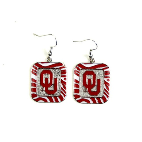 Oklahoma Sooners NCAA Zebra Style Dangle Earrings