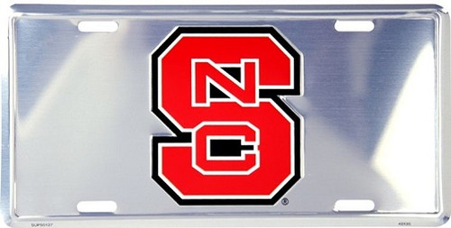 NC State Wolfpack NCAA Silver Mirror License Plate