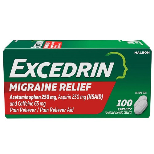 Excedrin Migraine Pain Reliever 100 Caplets Bottle
