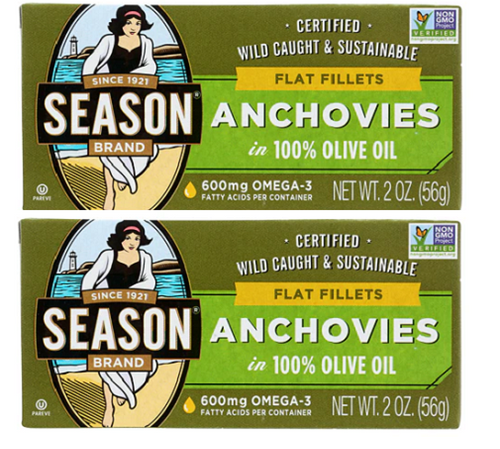Season Brand Anchovies Flat Fillets in Olive Oil 2 Pack