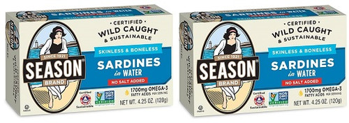 Season Brand Skinless & Boneless Sardines in Water No Salt Added 2 Pack