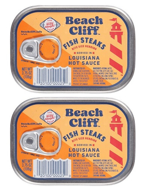 Beach Cliff Fish Steaks Bite Size Herring in Louisiana Hot Sauce 2 Pack