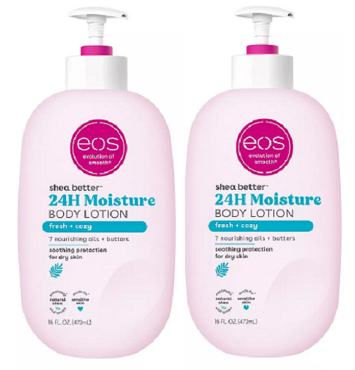 EOS Shea Butter 24 Hour Moisture Body Lotion Fresh & Cozy 2 Pack