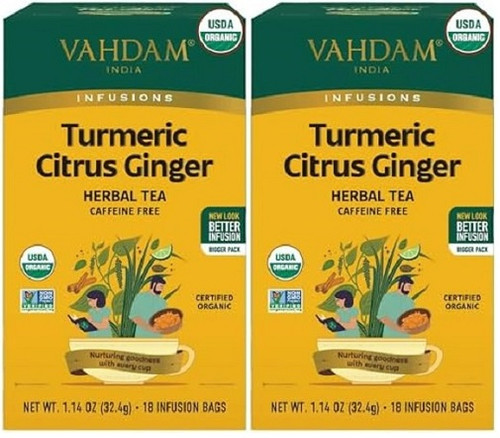 Vahdam India Infusions Turmeric Herbal Tea Citrus Ginger 2 Pack