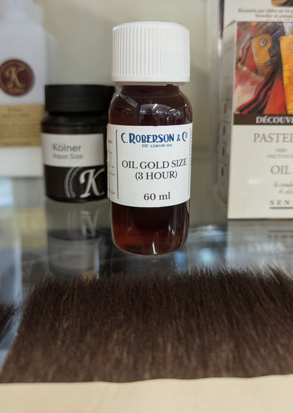 Roberson Oil Gold Size 3 Hour 60ml bottle for metal leaf gilding on non-absorbent surfaces