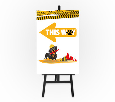 Construction Puppy Sign - This Way Left 12 x 18 Foam Board Sign