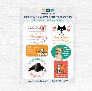 Heartworm Awareness Paws V2 Sticker Sheet  5" X 7"