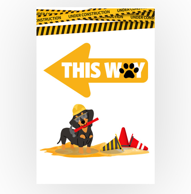 Construction Puppy Sign - This Way Left 12 x 18 Poster