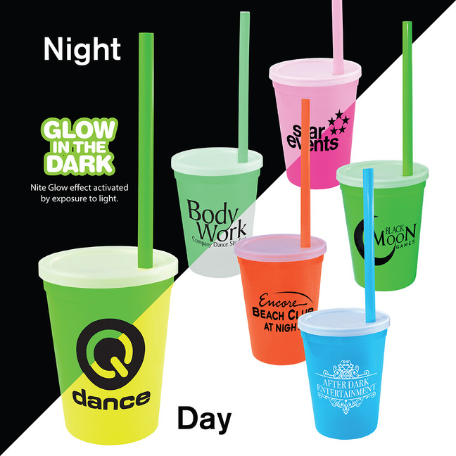 12 oz. Glow in the Dark Stadium Cup with Straw