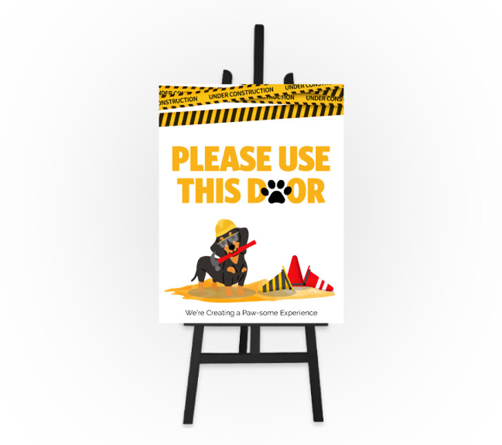 Construction Puppy Sign - Please Use This Door 8.5 x 11 Foam Board Sign