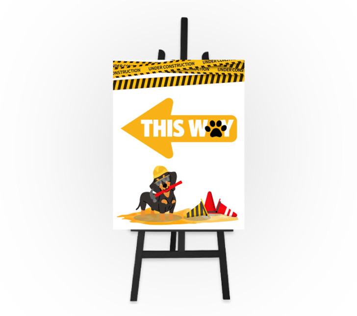 Construction Puppy Sign - This Way Left 8.5 x 11 Foam Board Sign