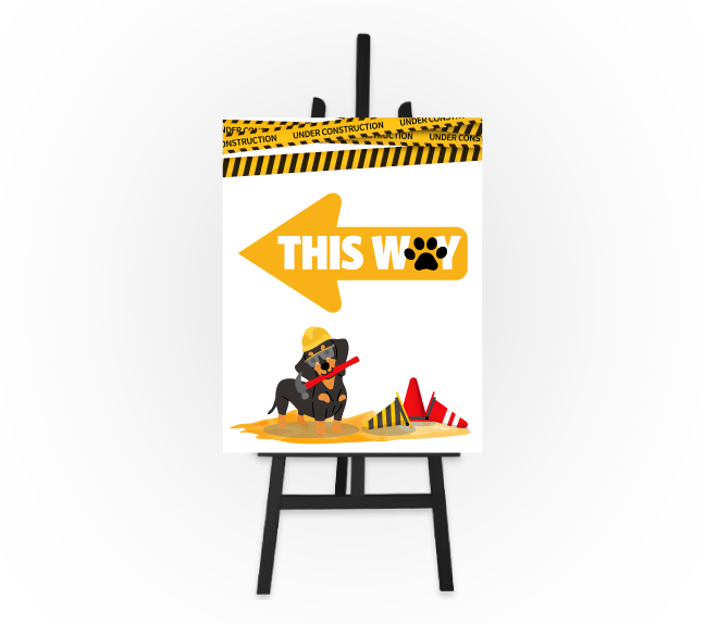 Huggy Construction Sign Construction Puppy Sign - Please Use This Door 8.5 x 11 Foam Board Sign
